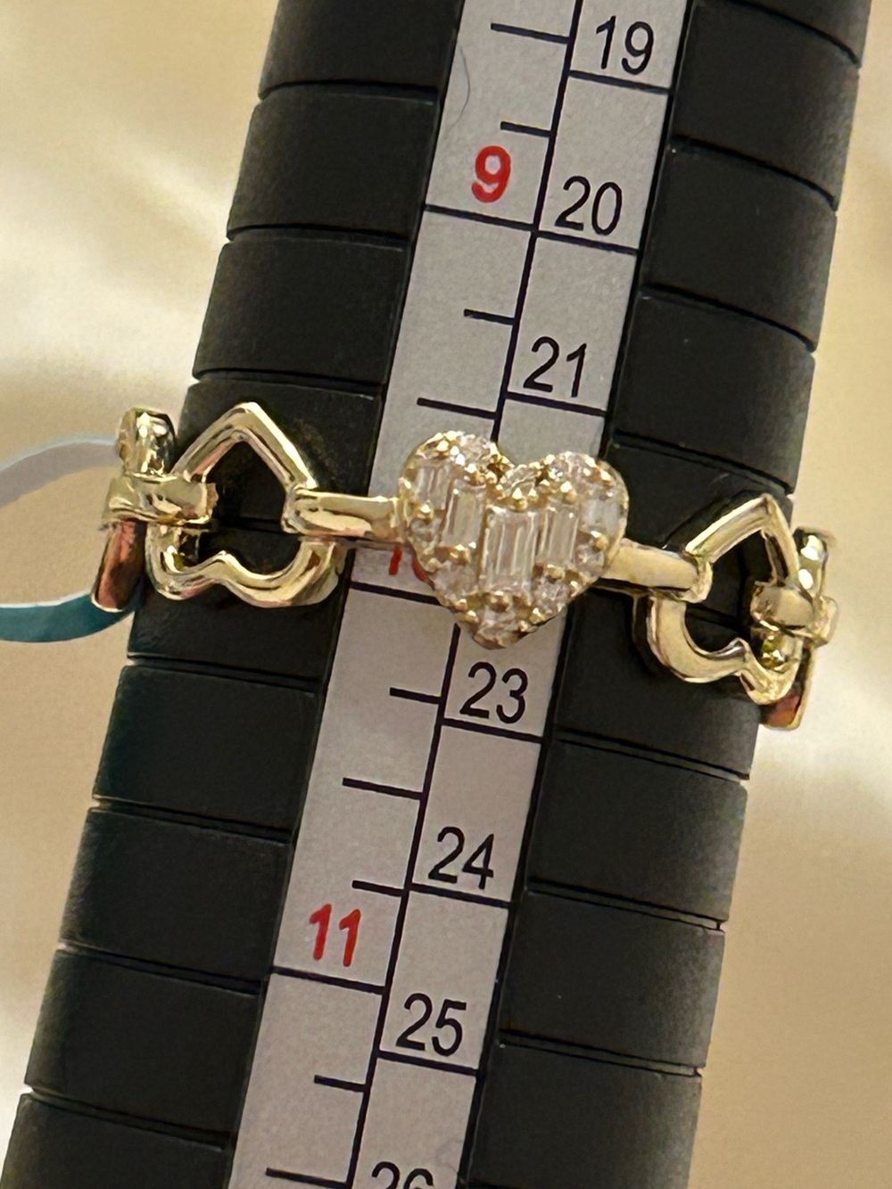 Gold Heart Link Ring in sterling silver with gold over and Moissanite